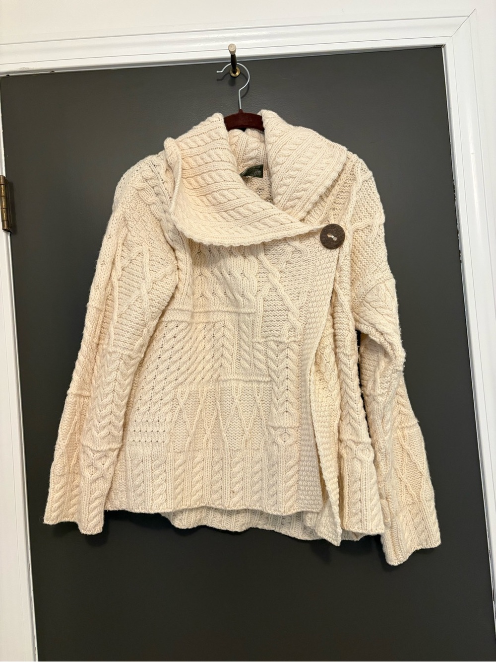 Carraig Donn Wool Cable Knit Shawl Collar Sweater